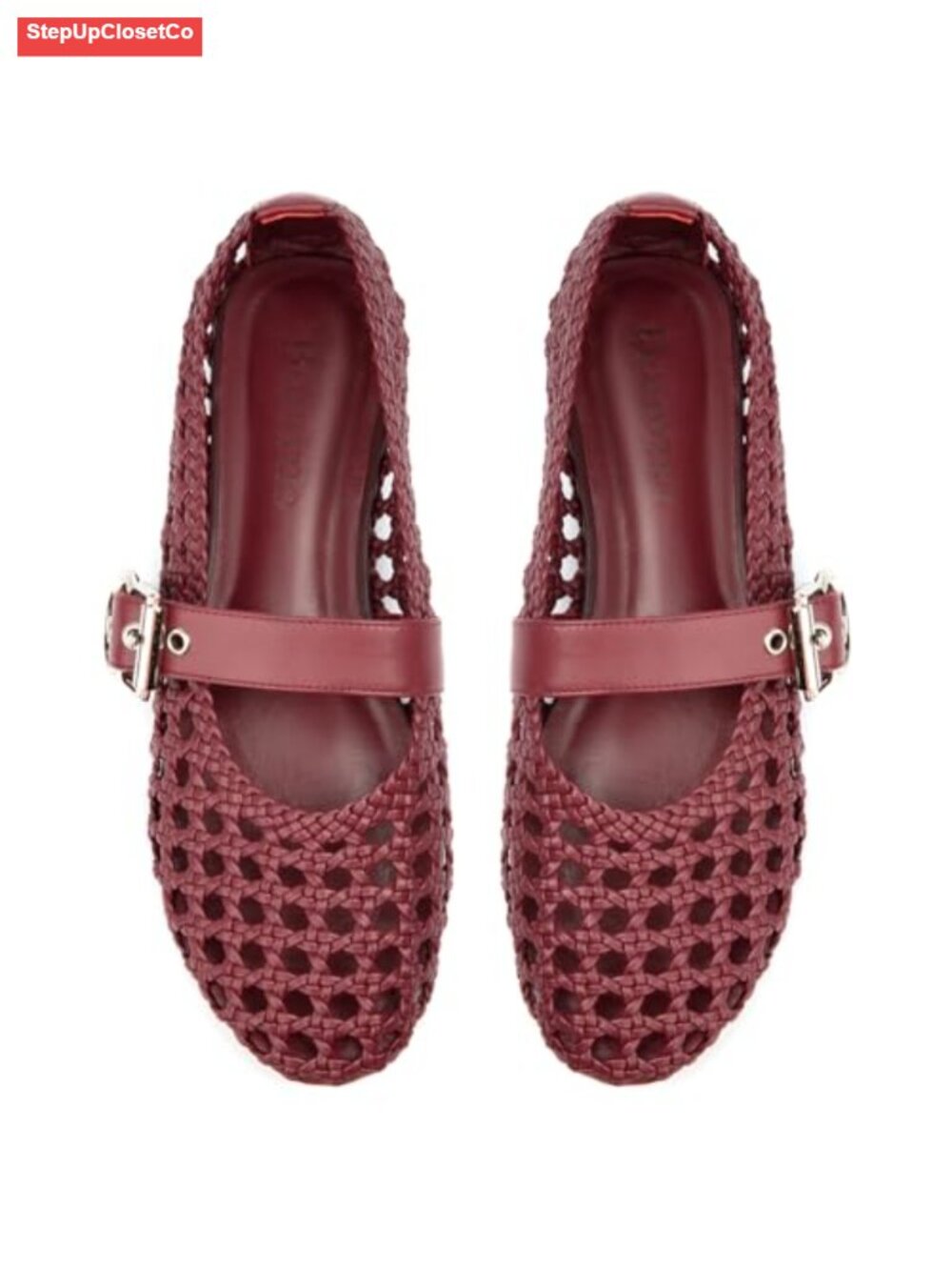 Women's Woven Mesh Mary Jane Ballet Flats Comfort Buckle Strap Round Toe
